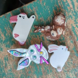Bundle of 4 Vintage '80s Bunny Rabbit Spring Easter Brooch Pins
